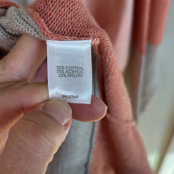 Pure Jill Colorblock Open Cardigan Sweater Size M Coral Blush Taupe Cream - Picture 6 of 6